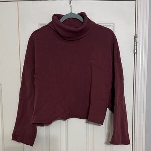 Burgundy Turtleneck Cropped Sweatshirt